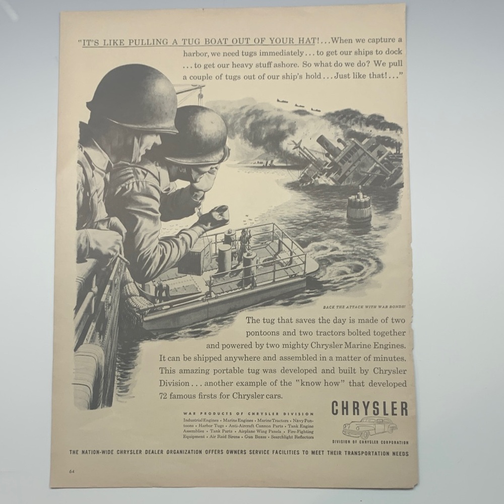 Vintage Life Magazine January 14 1944 Chrysler Vintage advertisement during WWll